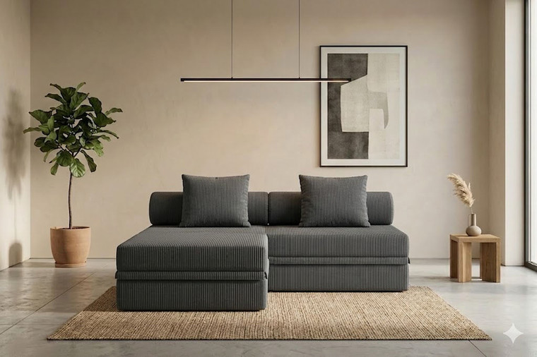 Sofá modular con puf, convertible, de terciopelo, modelo estándar