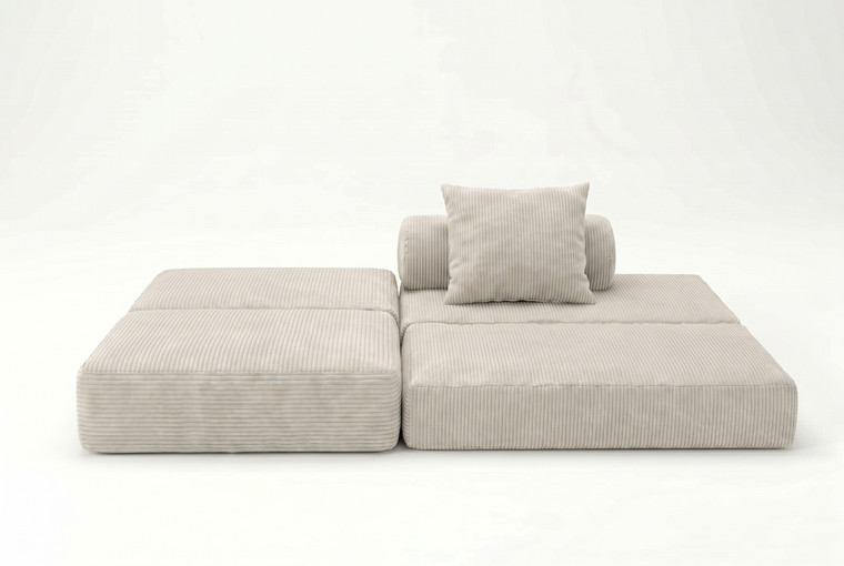 Sofá Modular 2 Lugares + Puff Convertível  Veludo Regular