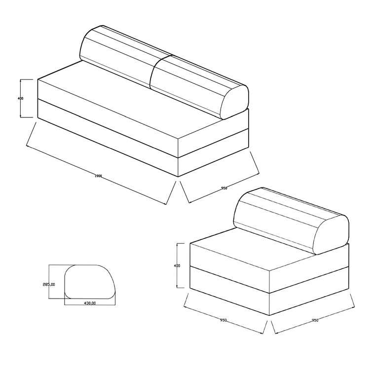 Sofá modular de 3 plazas + puf  convertible  de terciopelo liso