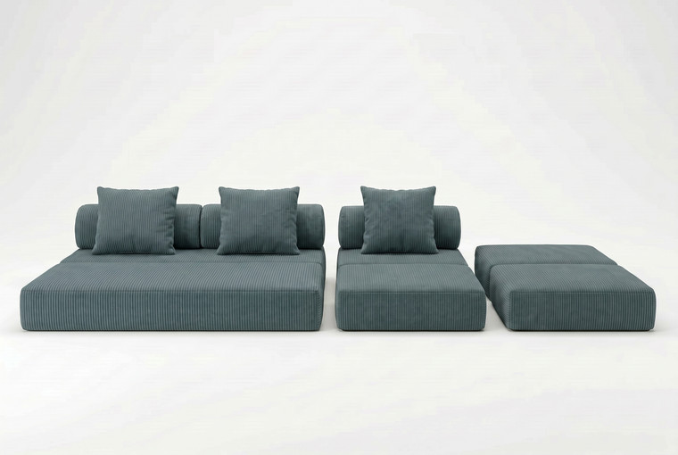 Sofá modular 3+1+puf, convertible, terciopelo normal