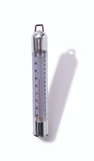 Swimline Cast Aluminum Tube Thermometer with chrome finish.