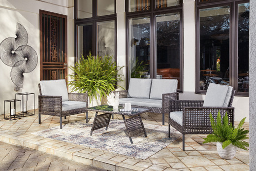 Lainey Outdoor Resin Wicker 4 Piece Conversation Set - Signature Design by Ashley Patio Furniture