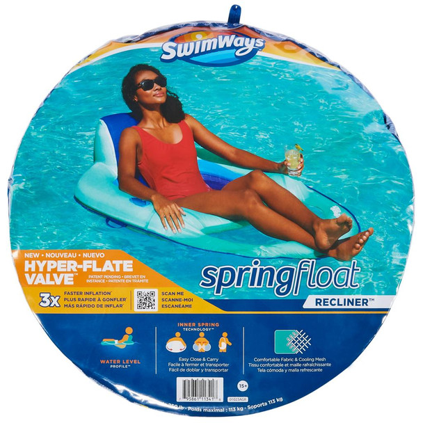 Spring Float Recliner for Pool or Lake with Hyper-Flate Valve