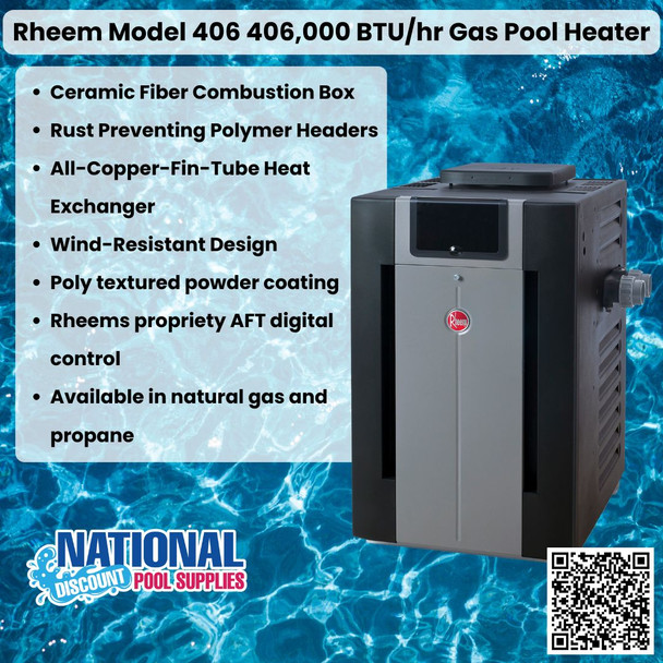 Rheem 406,000 BTU Digital Pool Heater Available in Natural Gas and Propane Variants