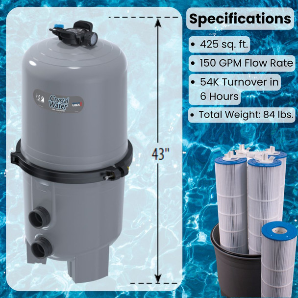 Waterway Plastics Pool Filter Cartridge Tank System Specifications