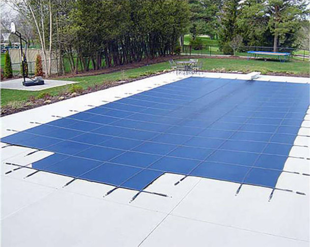 Blue Mesh Safety Cover for 14x28 ft Rectangular Pool with Center End Step