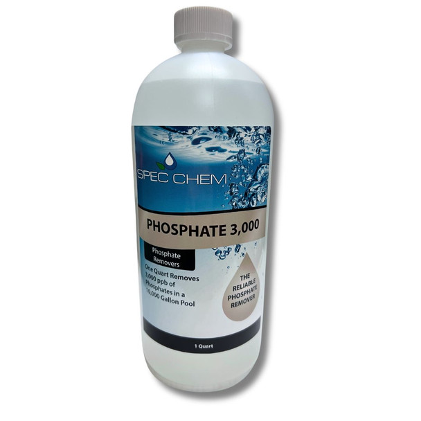 Phosphate 3000 by Spec Chem. Removes 3000 ppb or phosphates with one quart in 10,000 gallons of water.