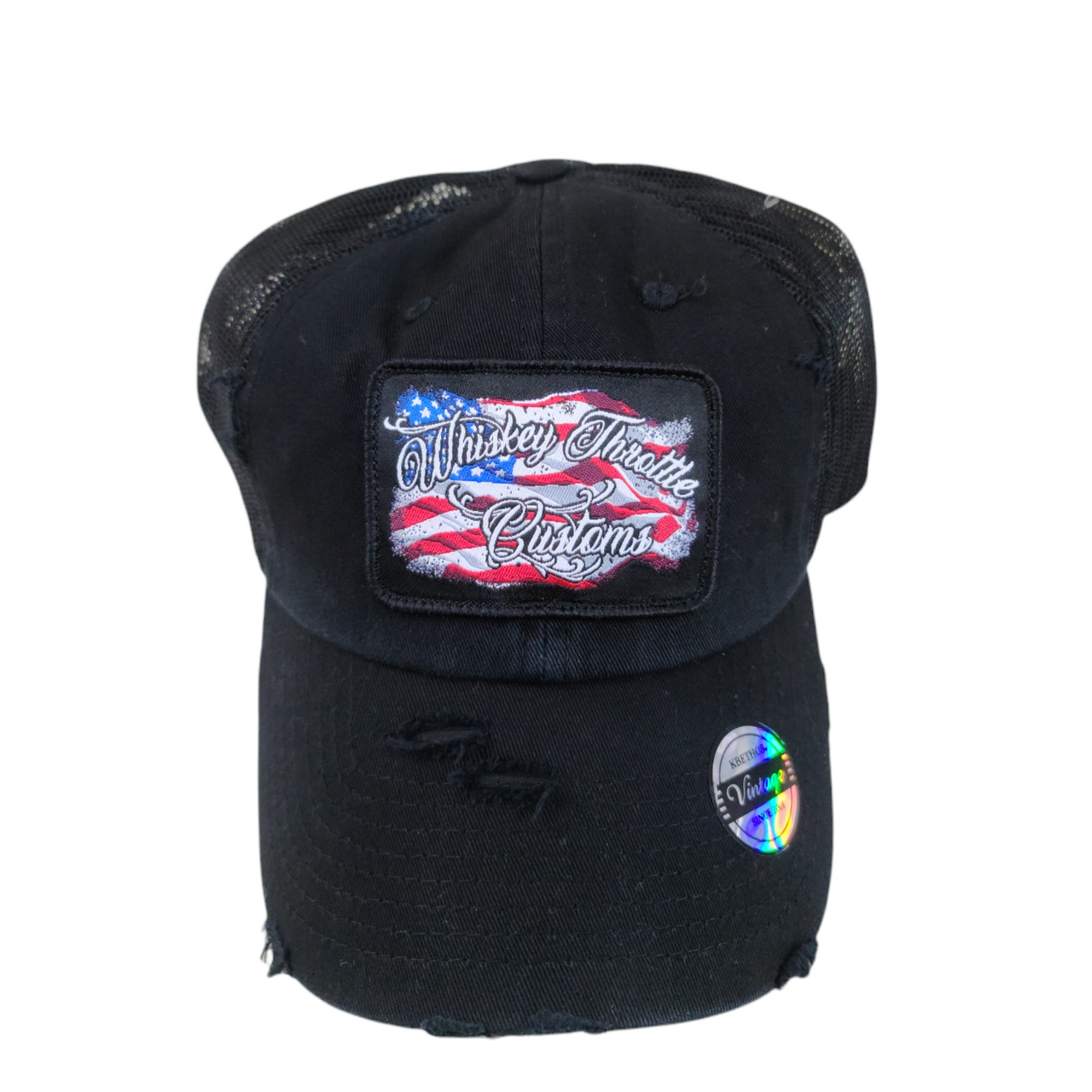 Flag Patch Distressed Snapback Hat - Main Image