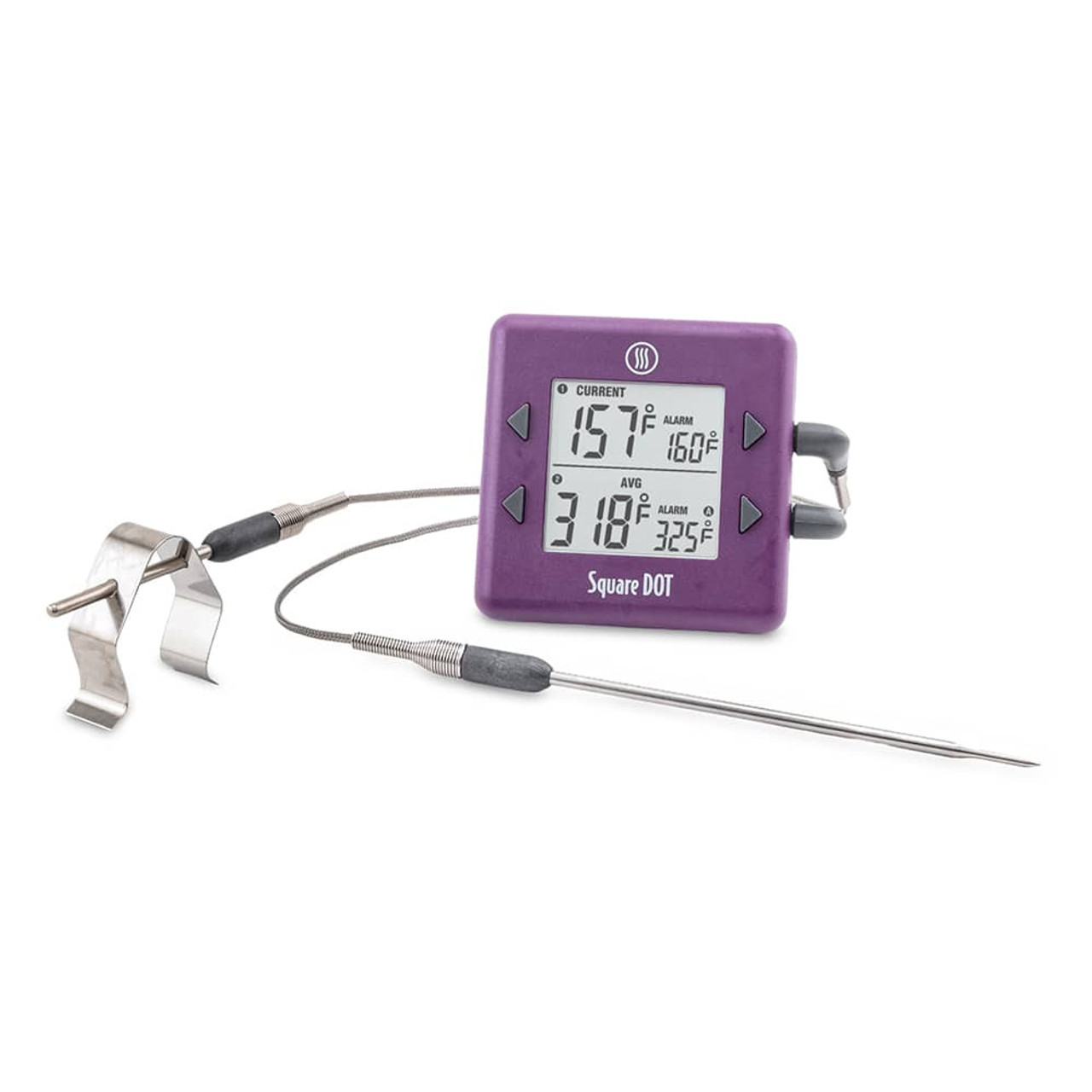 Square Dot Simple Alarm Thermometer | Purple | Includes Pro-Series High Temp Straight Penetration Probe | ThermoWorks