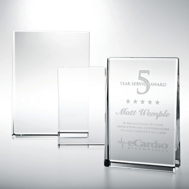 Optical Crystal Horizontal Rectangle Plaque Award, 3", 3 sizes available