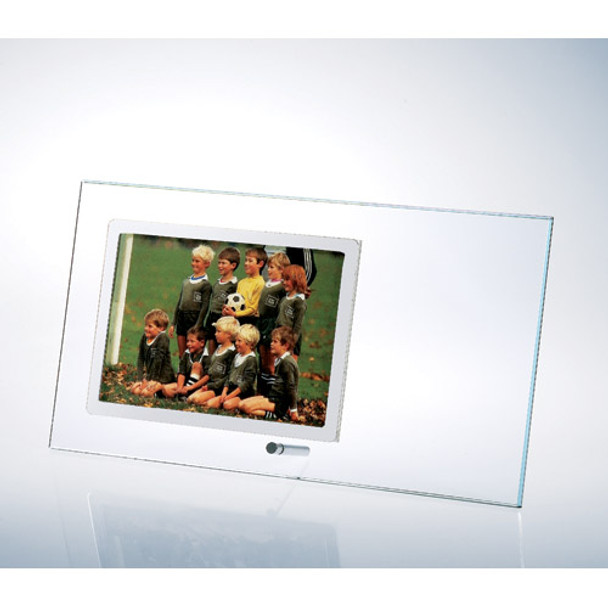 Starfire Clear Glass Horizontal Stainless Photo Frame w/ Silver pole