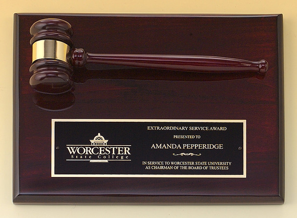 Rosewood Stained Piano Finish Gavel Plaque, Laser engraved