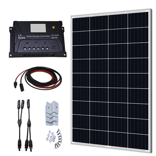 Solar4America Solar All-in-One DIY Kit with 100W Solar Panel and 20A PWM Controller, for Home, RVs, Boats, and Off-Grid…