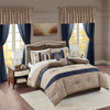 24pc Navy Blue & Brown Embroidered Comforter Set, Sheets, Pillows, Curtains AND More (Delaney-Navy)