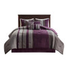 7pc Purple & Grey Faux Suede Comforter Set AND Decorative Pillows (Kennedy-Purple)