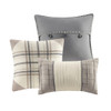 7pc Rustic Brown & Black Buffalo Plaid Comforter Set AND Decorative Pillows (Ridge-Natural)