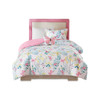 Pink White & Yellow Butterflies Comforter Set AND Decorative Pillow (Cynthia-Pink-Comf)