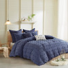 7pc Indigo Blue Cotton Tufts Duvet Cover Set AND Decorative Pillows (Brooklyn-Indigo Blue-duv)