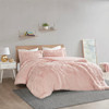 Blush Pink Shaggy Faux Fur Duvet Cover AND Decorative Shams (Malea -Blush-Duv)