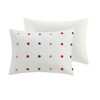 Navy Blue & Red Pom Poms & Star Cotton Comforter Set AND Decorative Pillows (Callie-Navy/Red-Comf)