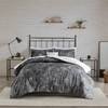 White & Charcoal Grey Floral/Striped Comforter Set AND Matching Sheet Set (Lilia-White/Charcoal)