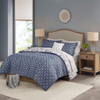  Navy & White Reversible Medallions Comforter Set AND Matching Sheets (Titus-Navy-comf)