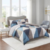 Navy Blue White & Grey Reversible Comforter Set AND Matching Sheet Set (Remy-Navy-comf)