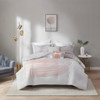 5pc Blush Pink & Grey Brushstroke Print Cotton Printed Comforter Set AND Decorative Pillows (Jenson-Blush/Grey-Comf)