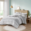 Grey & White Woven Striped Cotton Comforter Set AND Decorative Pillows (Hayes-Grey-comf)