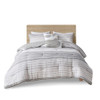 Grey & White Woven Striped Cotton Comforter Set AND Decorative Pillows (Hayes-Grey-comf)