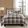 6pc Neutral Brown & Ivory Buffalo Plaid Coverlet Quilt Set AND Decorative Pillows (Ridge-Neutral-cov)