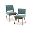 Set of 2 Blue Upholstered Armless Dining Chairs Rubber Solid Pecan Wood (675716695163)