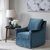 Blue Swivel Upholstered Chair w/Solid Wood Frame Black Metal Swivel (675716920180)