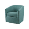 Teal Swivel Upholstered Chair Solid Wood w/ Indigo & Gold Accent Colors (086569082138)