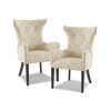 Set of 2 Tan Arm Dining Chair Solid Wood Legs Bronze Nailheads (086569155269)
