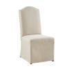 Set of 2 Beige High Back Dining Chairs w/Skirts Solid Wood Legs Fully Assembled (086569218421)