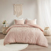 3pc Blush Pink Embroidered Geometric Pattern Cotton Reversible Duvet Cover AND Shams (Margot-Blush-Duv)