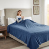 Solid Navy Blue Electric Heated Ribbed Microfleece Year Round Blanket (Ribbed Micro-Navy-Blanket)