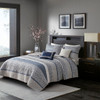 Shades of Blue & Grey Woven Stripes Coverlet Quilt Set AND Decorative Pillows (Rhapsody-Navy-cov)