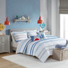 Boys Blue & White Reverisble Explore Shark Comforter Set & Decorative Pillows (Haisley-Blue-Comforter)
