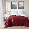 Burgundy & White Reversible Fleece to Sherpa Heated Year Round Blanket (Fleece to Sherpa-Burgundy-Heated Blanket)