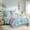 8pc Shabby Aqua Blue & Pink Botanical Comforter Set AND Decorative Pillows (Keilani-Aqua)