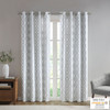 White w/Grey Ogee Textured Blackout Grommet Top Curtain Panel (Albina-White-Curtain)