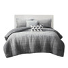 5pc Charcoal Grey Ombre Printed Cotton Gauze Comforter Set AND Decorative Pillows (Maren-charcoal-comf)