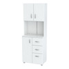 White Finish Wood High Low Full Size Microwave Cabinet