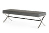63" Gray Faux Leather and Stainless Steel Bench