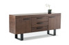 34" Walnut Veneer and Steel Buffet with 3 Drawers and 2 Doors