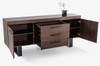 34" Walnut Veneer and Steel Buffet with 3 Drawers and 2 Doors
