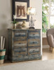 35" X 15" X 36" Antique Oak And Teal Console Table