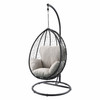 Beige and Black Hanging Pod Wicker Patio Swing Chair